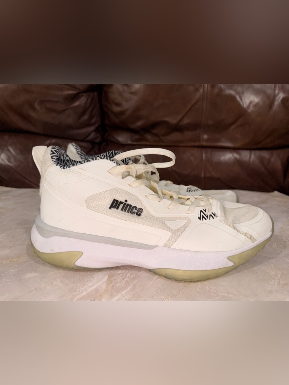 Prince Men's White Athletic Tennis Shoes with Cream Accents